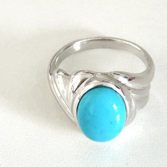 925 Sterling Silver JS Designer Large Oval Turquoise Band Ring Size 10 - Picture 3 of 13